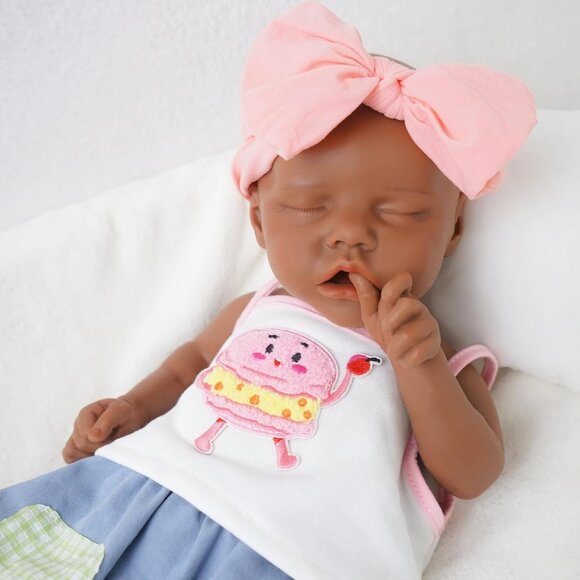 17.2in Full Silicone dark Brown Reborn Baby Dolls BOY Lifelike Sleeping Doll - Picture 1 of 7